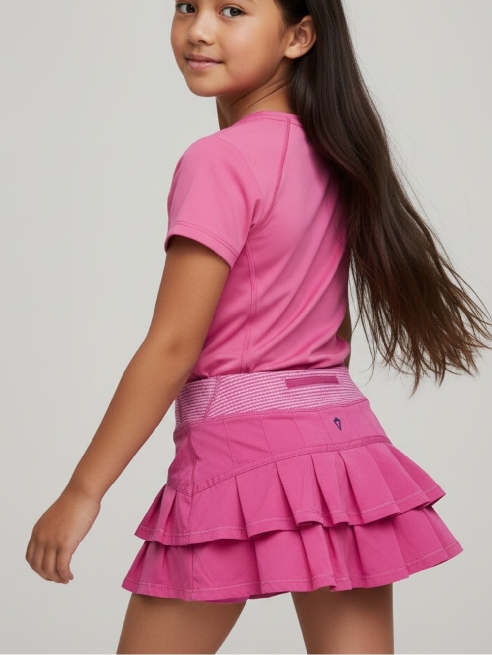 Ivivva Set The Pace Layered Ruffle Tennis Skort Skirt Pink Chevron Girls Size 6